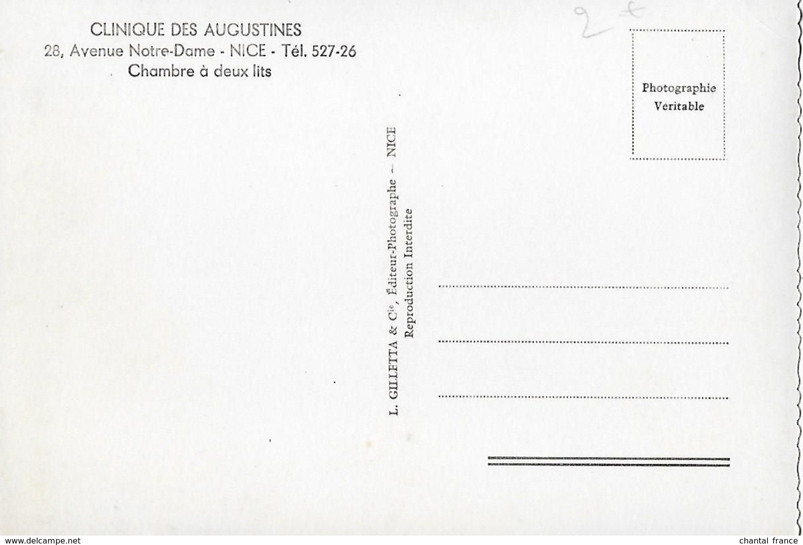1 CPSM Gd Modèle. Nice : Clinique Des Augustines : Chambre à Deux Lits (bords Dentelés) - Gezondheid, Ziekenhuizen