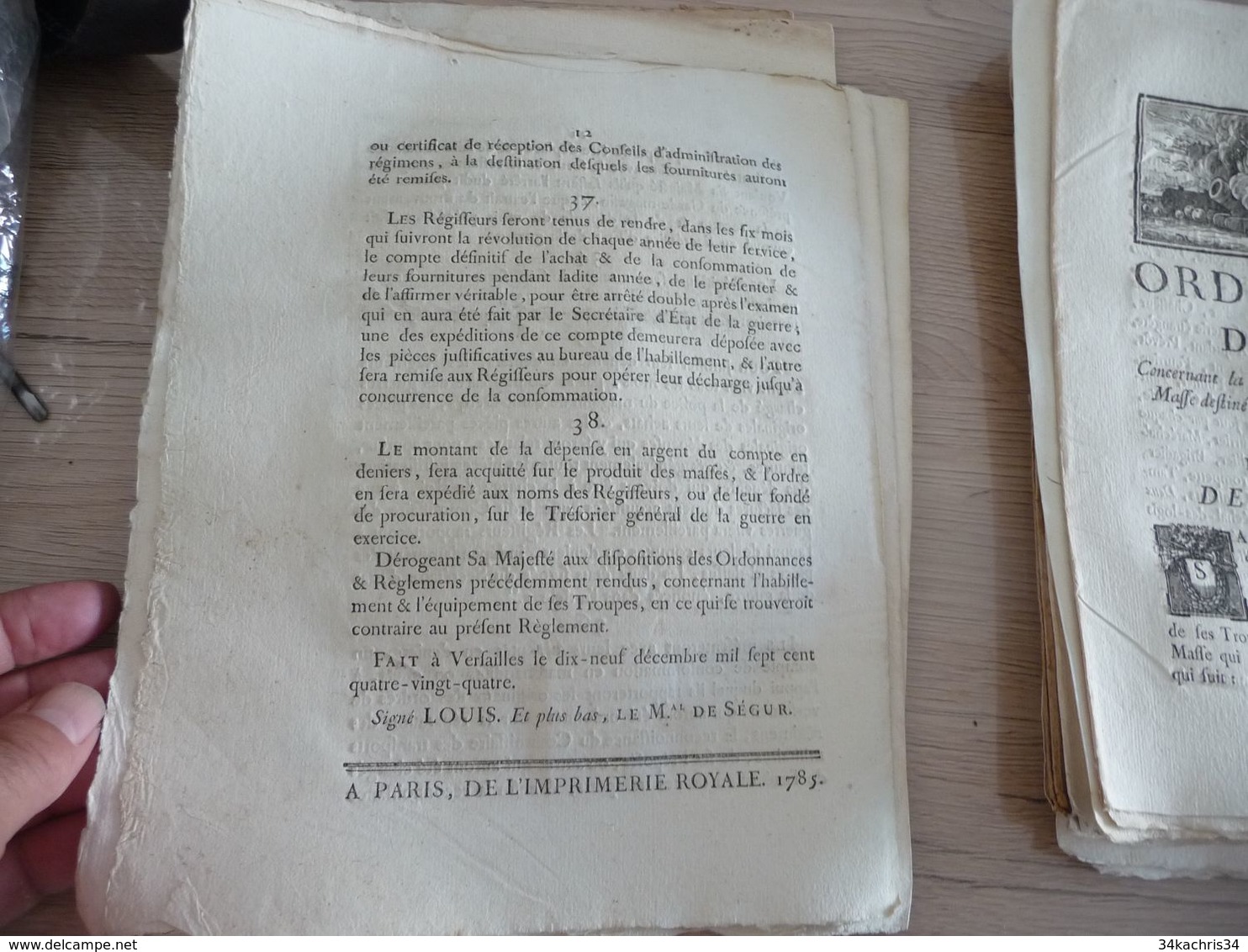 Règlement Concernant La Régie De L'Habillement Et équipement Des Troupes 19/12/1784 - Décrets & Lois