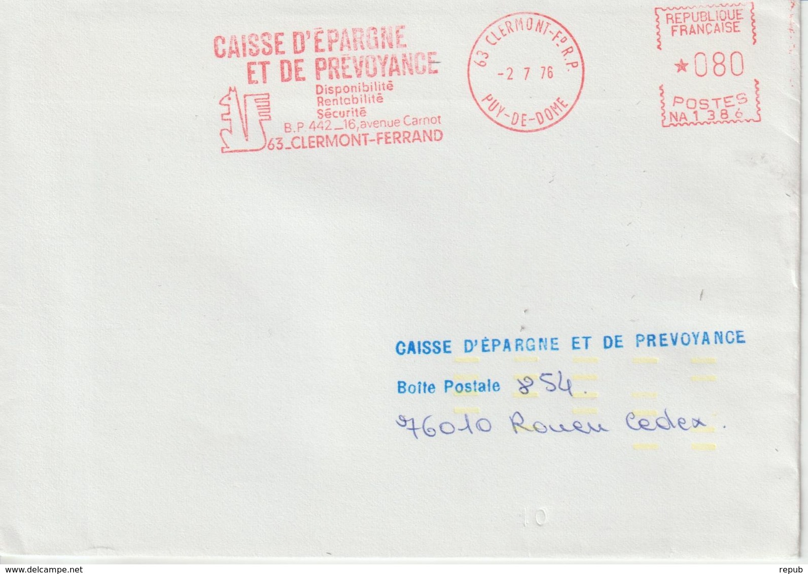 Lettre 1976 EMA Caisse Epargne Ecureuil 0.80 De Clermont FD 63 Pour Rouen Avec Indexation Jaune - 1961-....