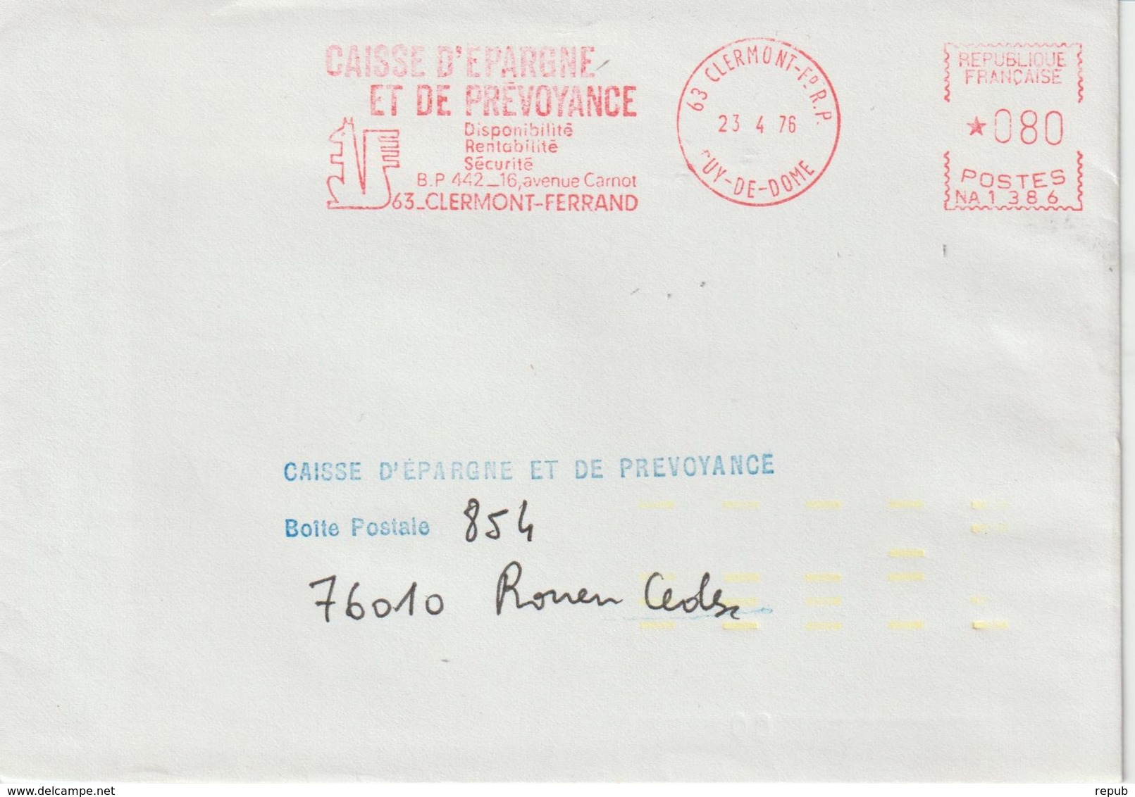 Lettre 1976 EMA Caisse Epargne Ecureuil 0.80 De Clermont FD 63 Pour Rouen Avec Indexation Jaune - 1961-....
