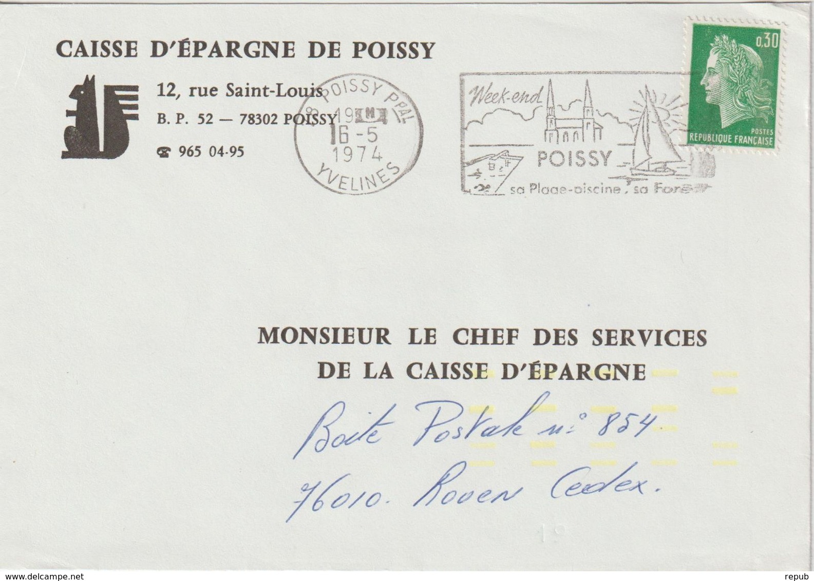 Lettre 1974 Cheffer 0.30 De Poissy 78 Pour Rouen Avec Indexation Jaune - 1961-....