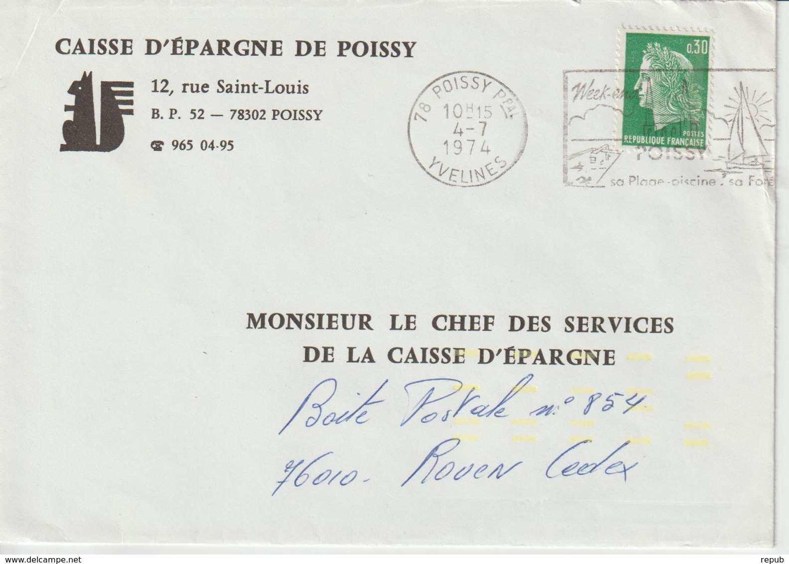 Lettre 1974 Cheffer 0.30 De Poissy 78 Pour Rouen Avec Indexation Jaune - 1961-....