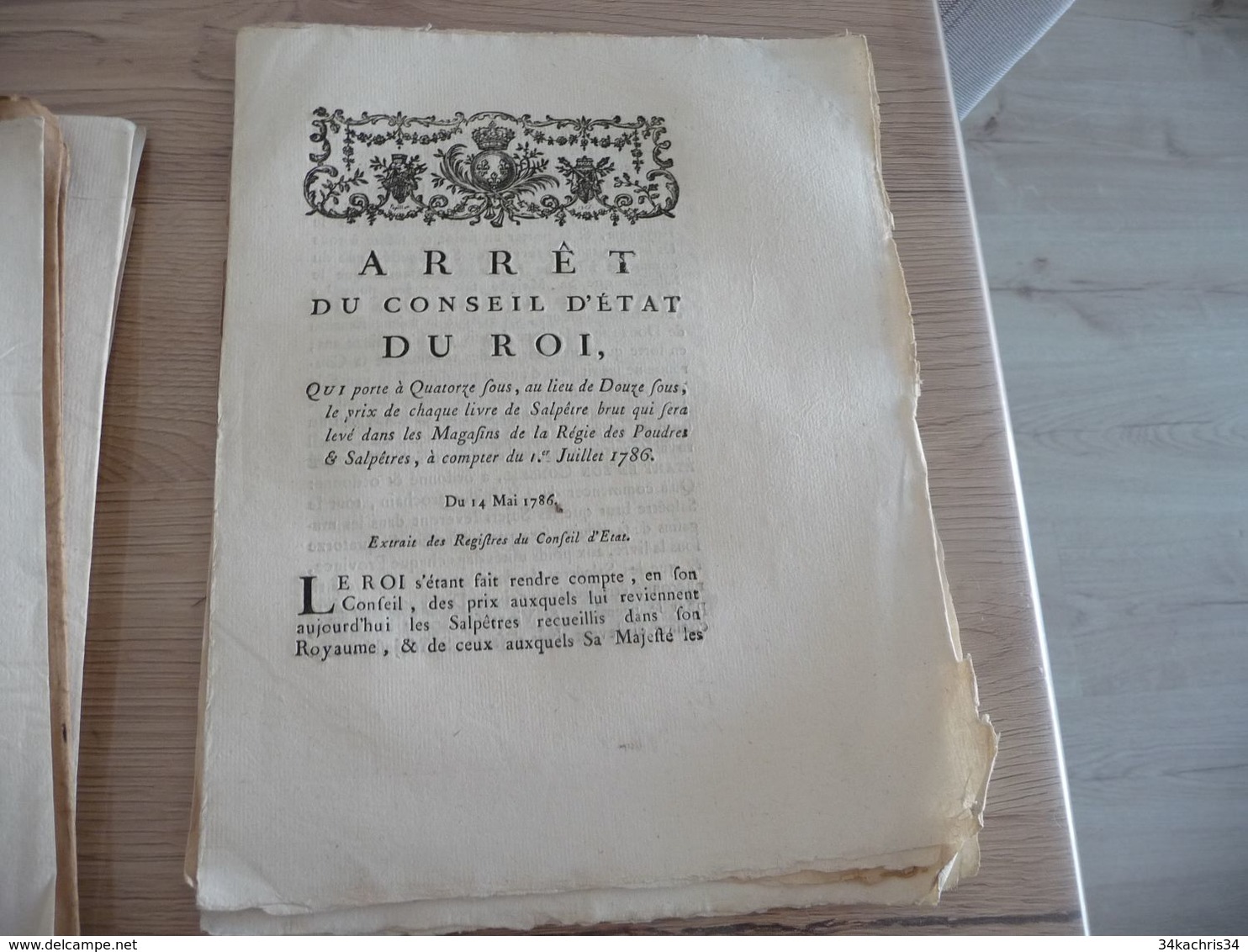 Arrêt Du Conseil Du Roi 14/05/1786 Qui Porte à 14 Sous Le Droit Du Salpêtre... - Décrets & Lois