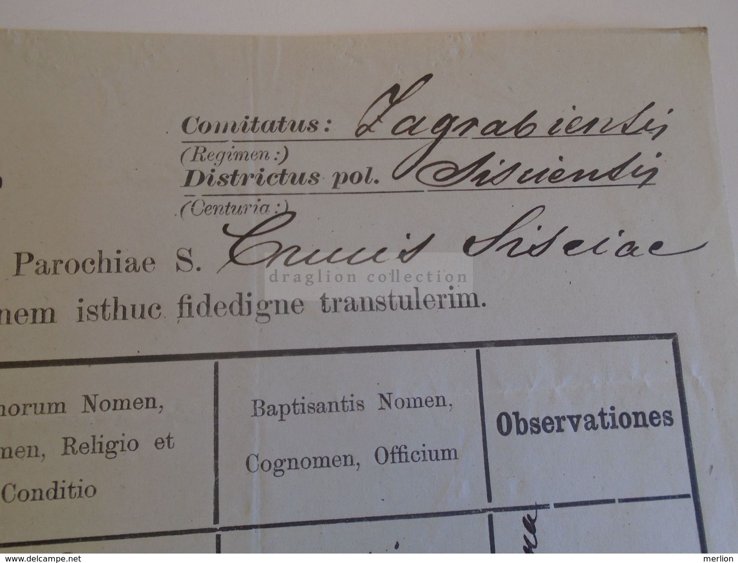 D172624 Old Document - Croatia Sziszek, Sisak, Siscia - Franciscus Wöber Vöber  1844 - Malasic - 1870 - Naissance & Baptême