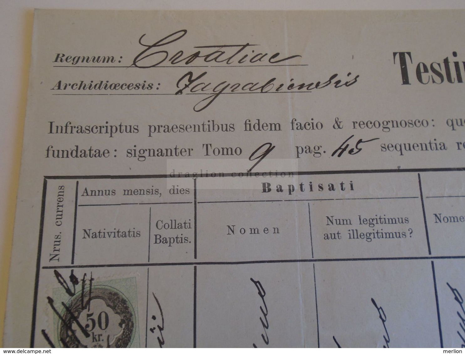 D172624 Old Document - Croatia Sziszek, Sisak, Siscia - Franciscus Wöber Vöber  1844 - Malasic - 1870 - Naissance & Baptême