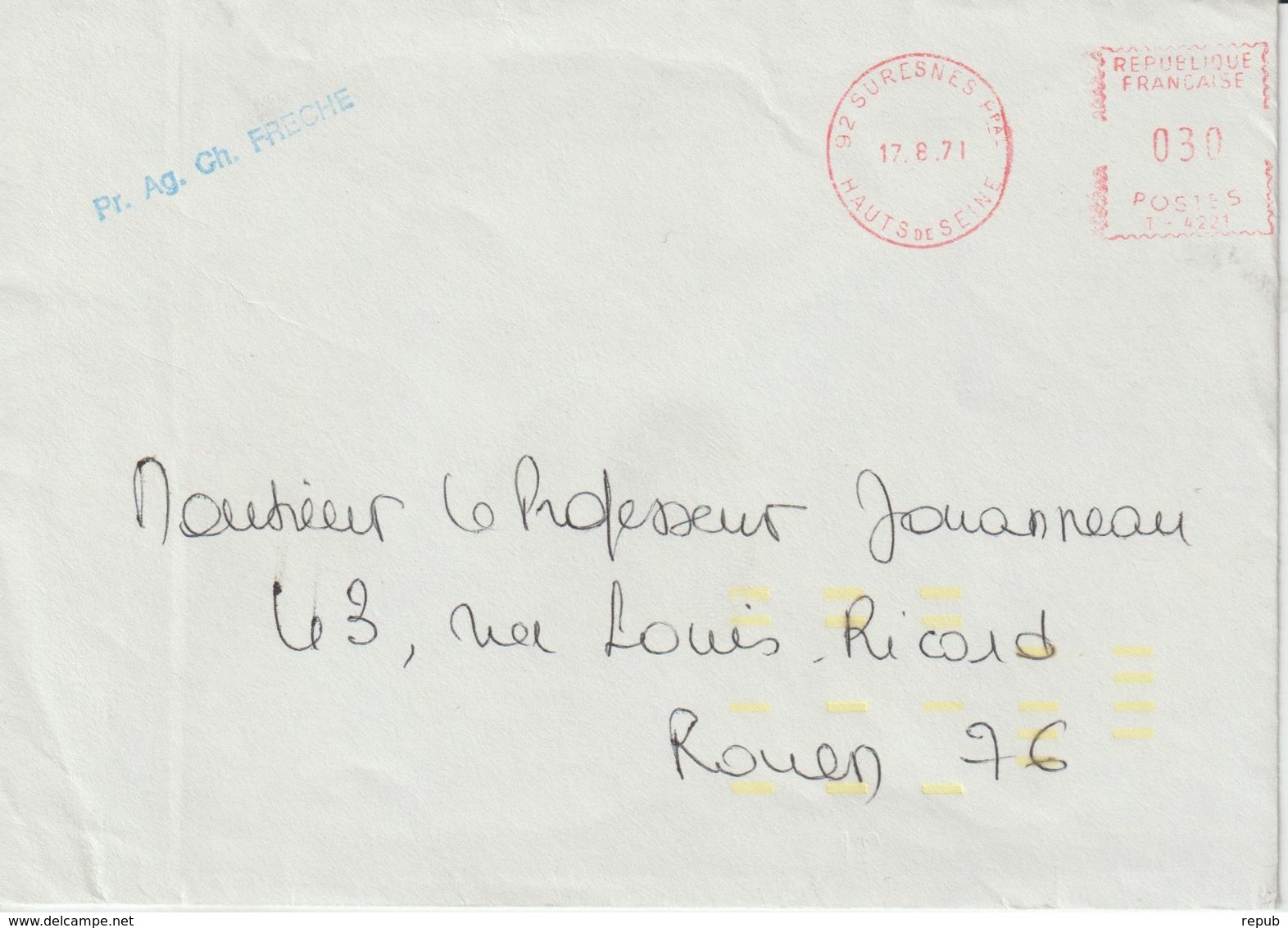Lettre 1971 EMA 0.30 De Suresnes 92 Pour Rouen Avec Indexation Jaune - 1961-....