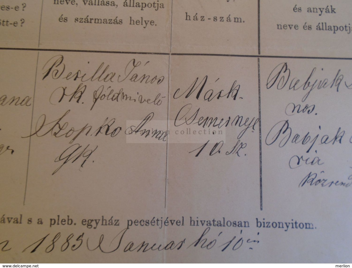 D172627 Old Document - SLOVAKIA Őrmező - Strážske  1885 - Zsuzsanna Berilla (Szopko) Bubjak Kossuth Arnold - Nascita & Battesimo