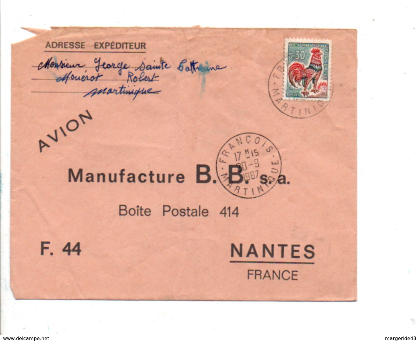 MARTINIQUE LETTRE DE FRANCOIS 1967 - 1961-....