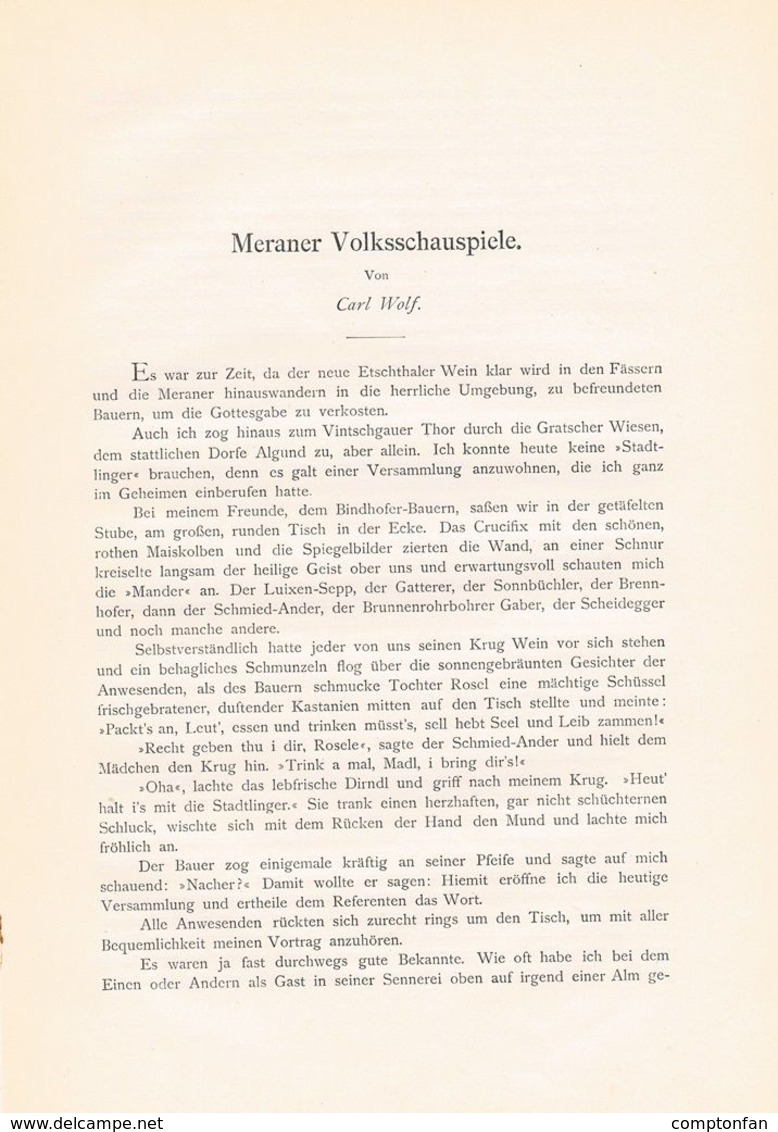 A102 591 - Carl Wolf Meran Meraner Volksschauspiele Artikel Von 1895 !! - Autres & Non Classés