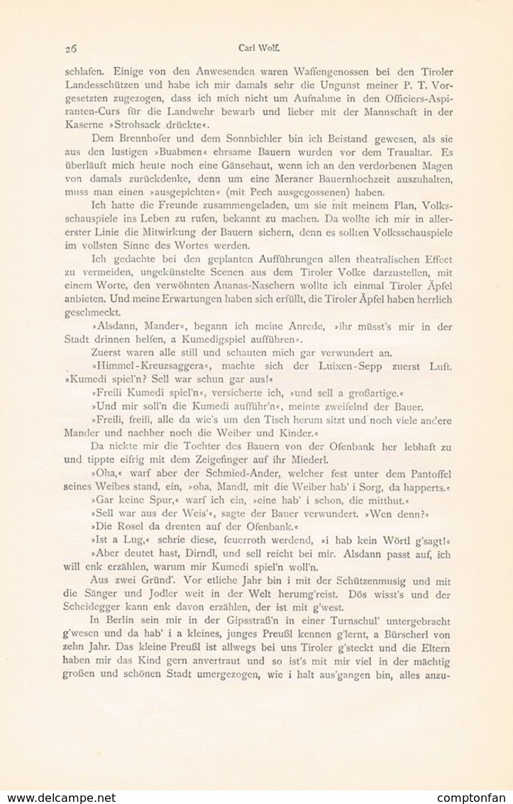 A102 591 - Carl Wolf Meran Meraner Volksschauspiele Artikel Von 1895 !! - Sonstige & Ohne Zuordnung