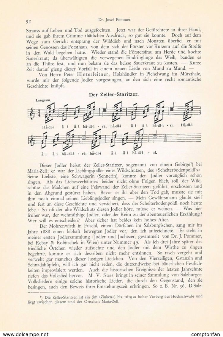 A102 594-2 Josef Pommer Alpen Volkslied Artikel Von 1896 !! - Musique