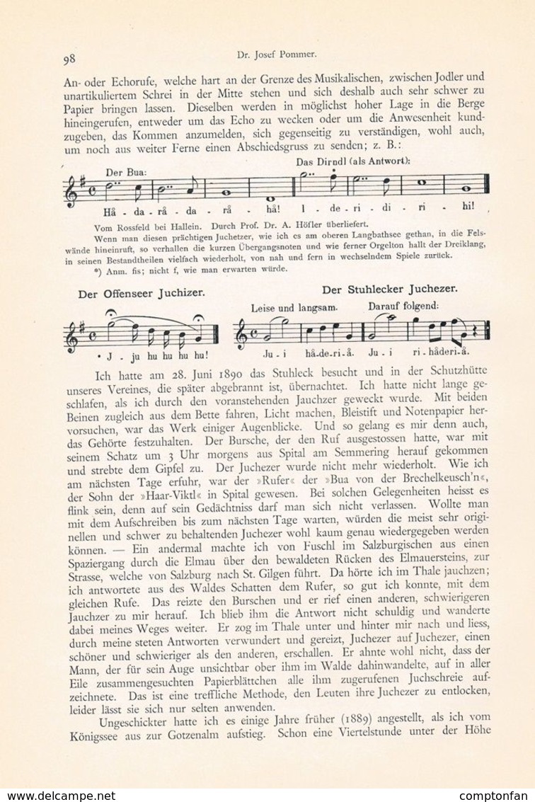 A102 594-2 Josef Pommer Alpen Volkslied Artikel Von 1896 !! - Musik