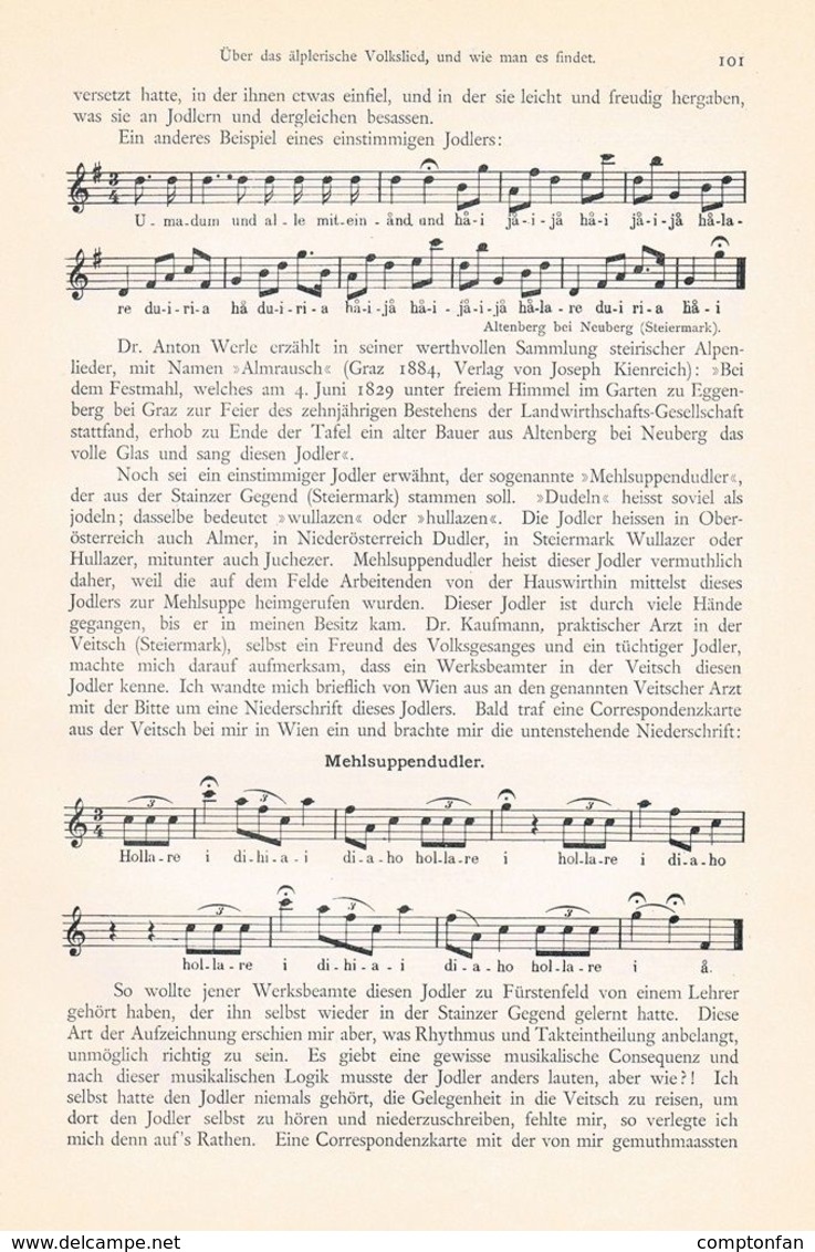 A102 594-2 Josef Pommer Alpen Volkslied Artikel Von 1896 !! - Musica