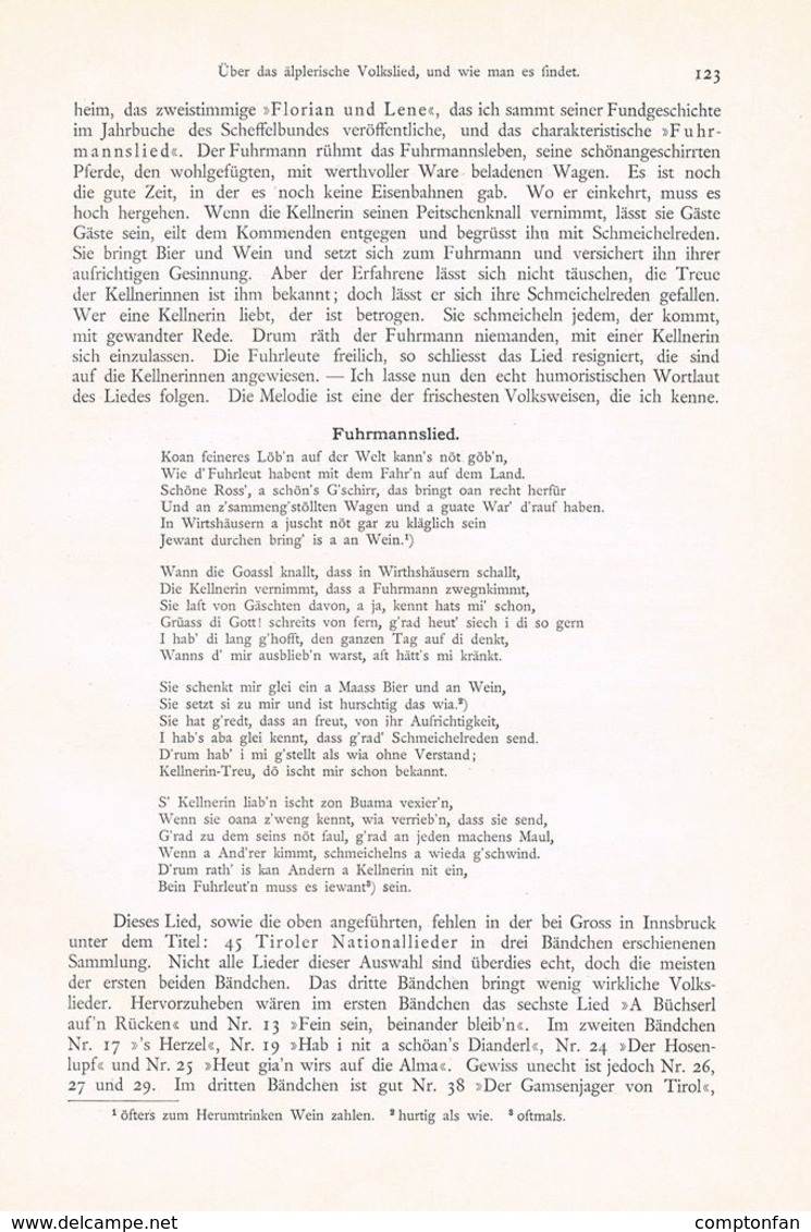 A102 594-2 Josef Pommer Alpen Volkslied Artikel Von 1896 !! - Música