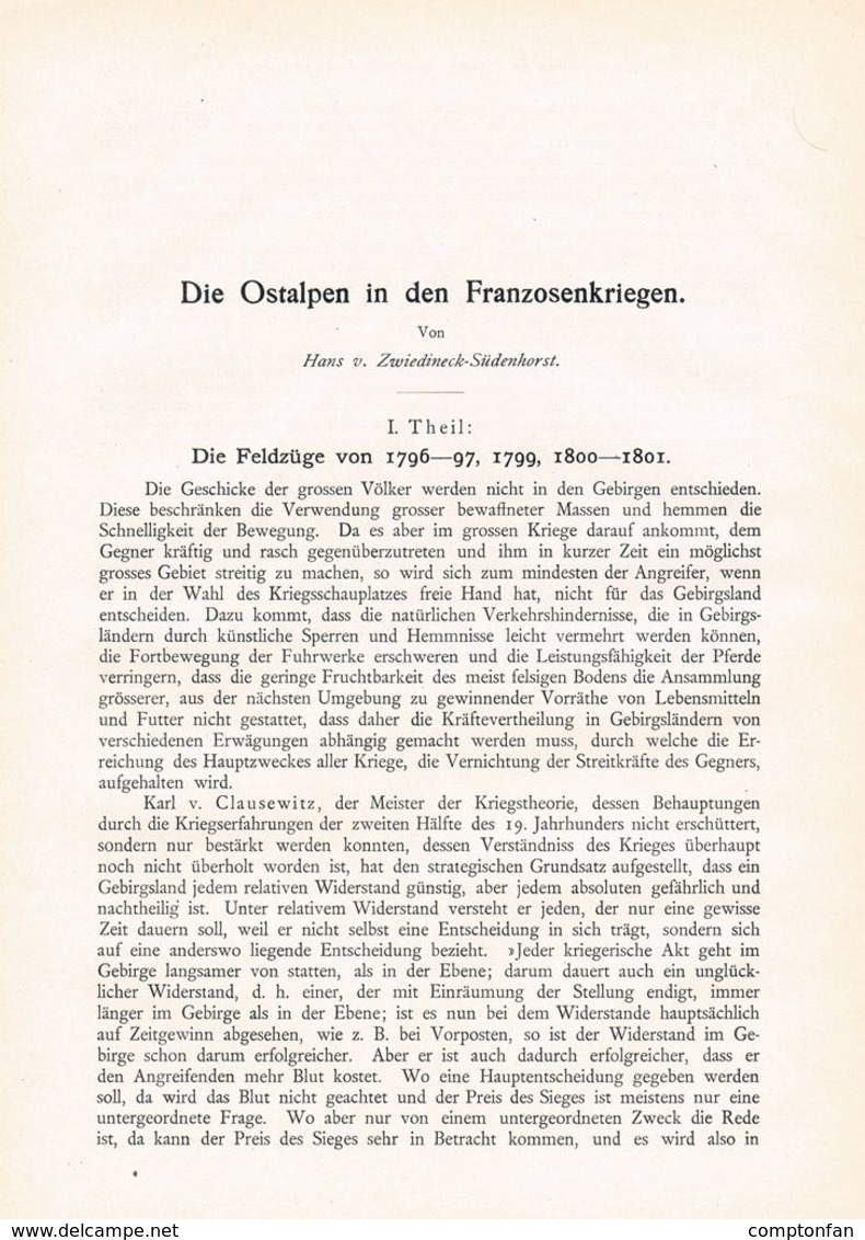 A102 596 - Zwiedineck-Südenhorst Franzosenkrieg Die Feldzüge 1796-1801 Artikel Von 1897 !! - Police & Militaire