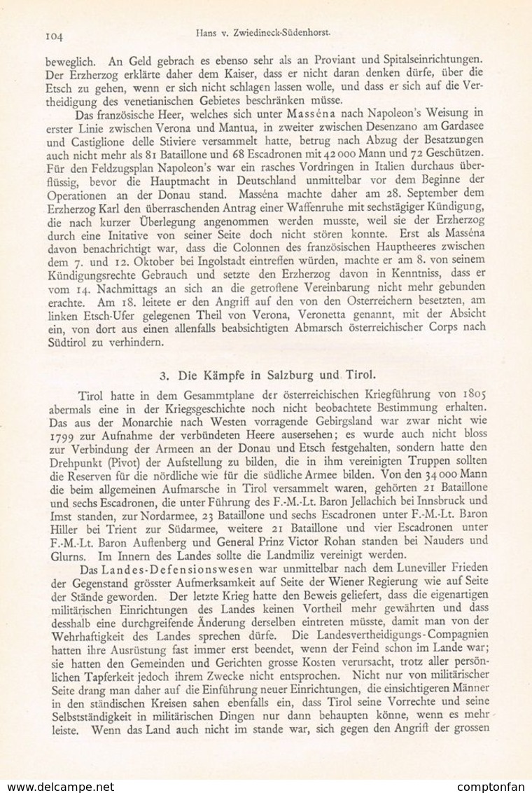 A102 605 - Zwiedineck-Südenhorst Franzosenkrieg Feldzug 1805 Artikel 1898 !!                                           . - Militär & Polizei