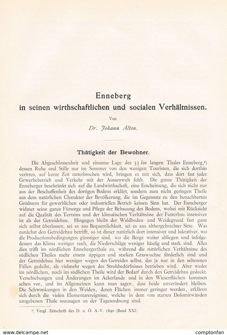 A102 608 - Johann Alton Enneberg Marebbe Südtirol Artikel Von 1899 !!                                           . - Otros & Sin Clasificación