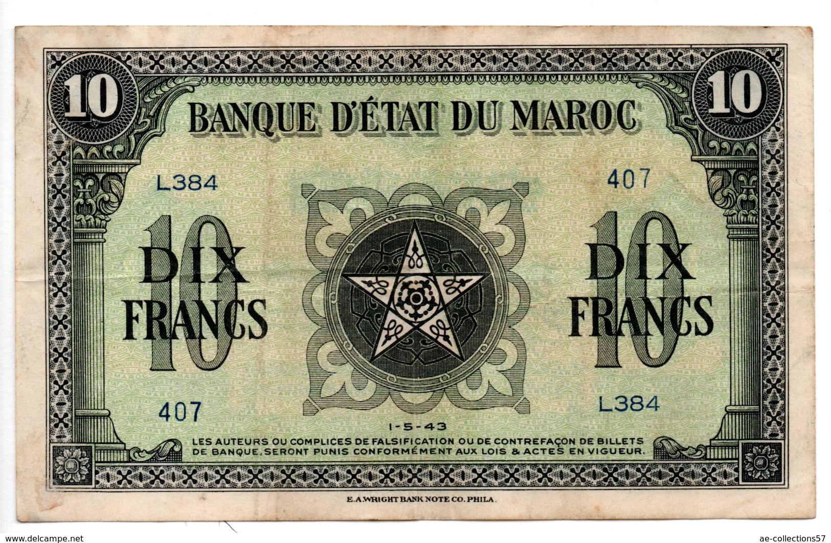 Maroc / 10 Francs /  1/5/1943 /  Etat TB - Marruecos