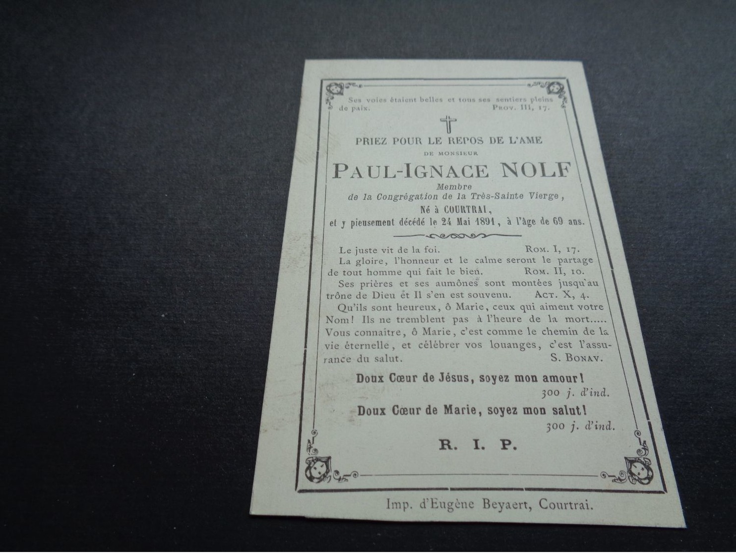 Doodsprentje ( 2050 )    Nolf   -   Kortrijk   Courtrai  1891 - Obituary Notices