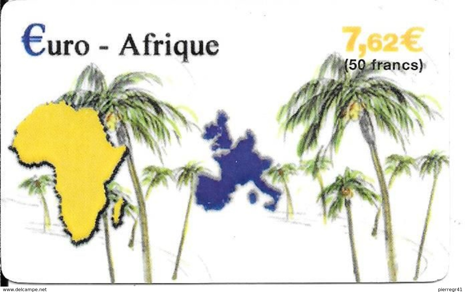 CARTE-PREPAYEE-50F/7,62€-€URO-AFRIQUE-Exp31/12/2004-Plastic Fin-Gratté-TBE-RARE     - - Other & Unclassified