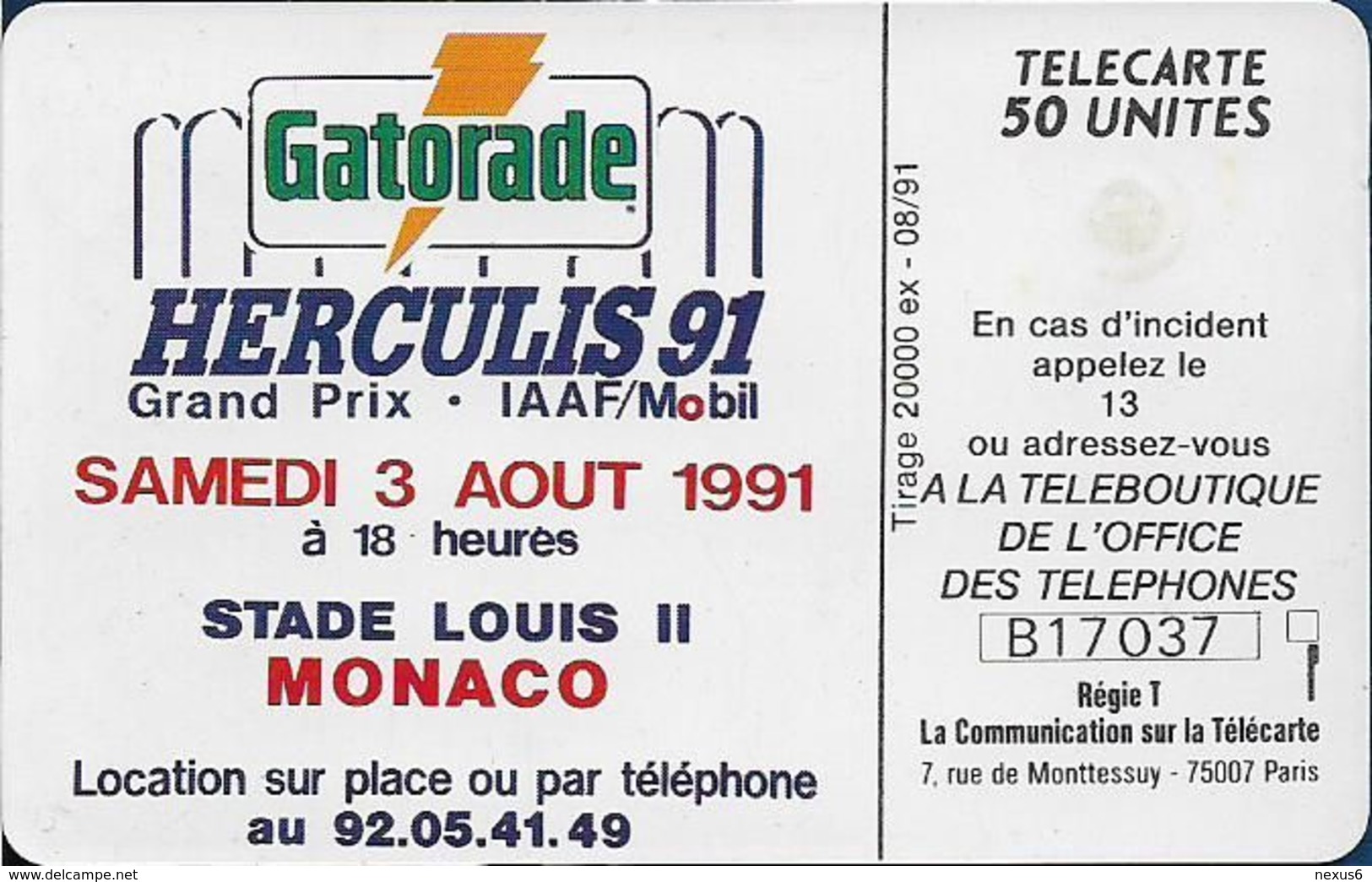 Monaco - MF15 - Herculis '91, Gem1A Symmetr. Black, 08.1991, 50Units, 20.000ex, Used - Monaco