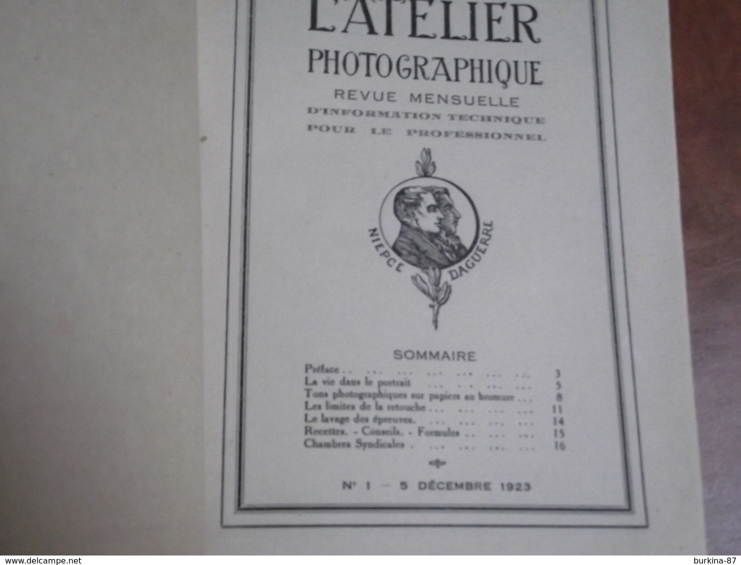 L'Atelier Photographique Revue Professionelle, N°1,1923 - Autres & Non Classés