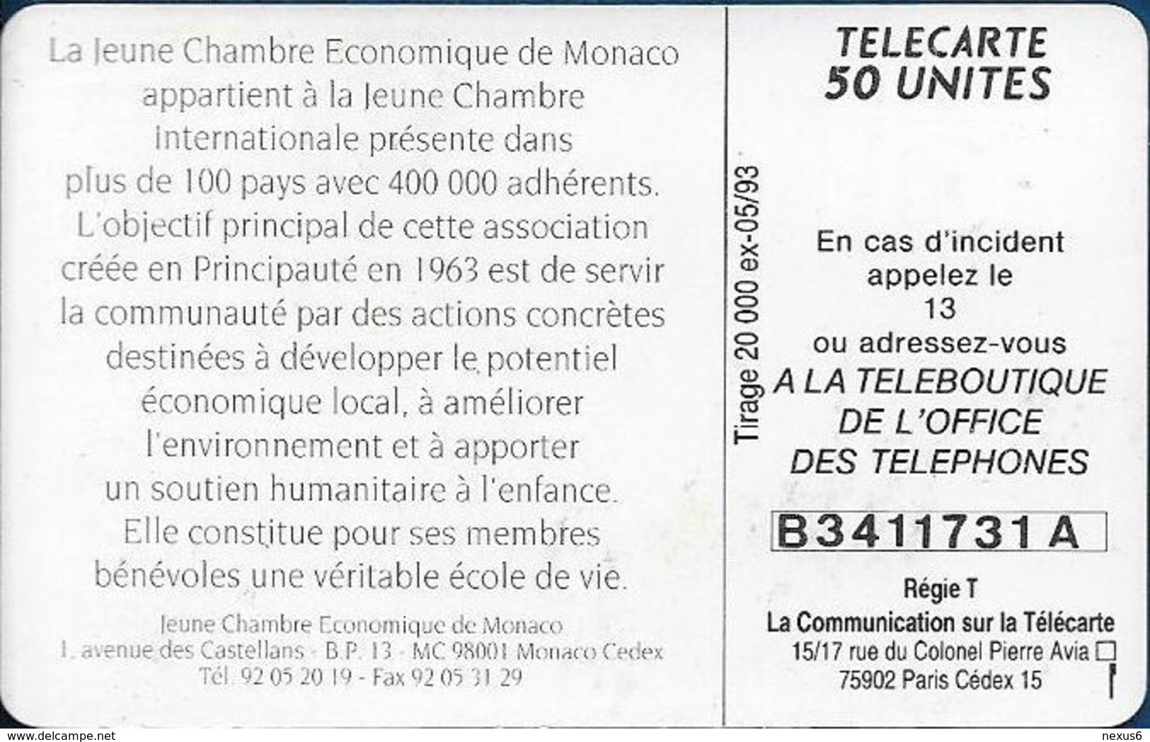 Monaco - MF28 (A) - Chambre Economique - Cn. B3411731 A, Gem1A Symmetr. Black, 05.1993, 50Units, 20.000ex, Used - Monaco