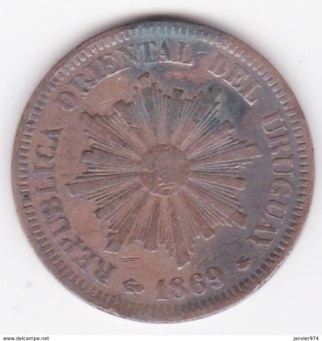 REPUBLICA ORIENTAL DEL URUGUAY. 2 CENTESIMOS 1869 A PARIS. KM# 12 - Uruguay