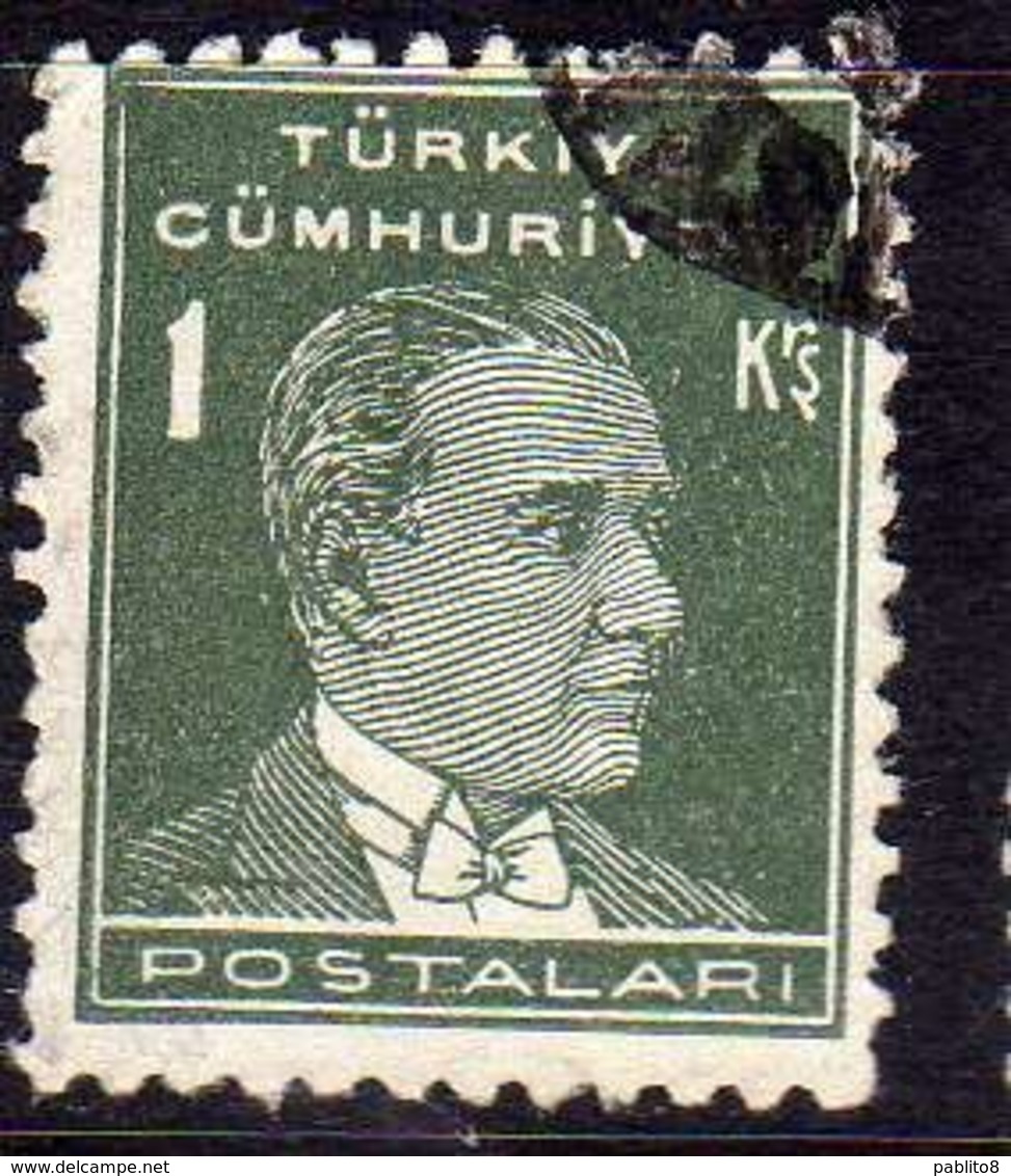 TURCHIA TURKÍA TURKEY 1931 1942 MUSTAFA KEMAL PASHA ATATURK 1k USATO USED OBLITERE' - Used Stamps