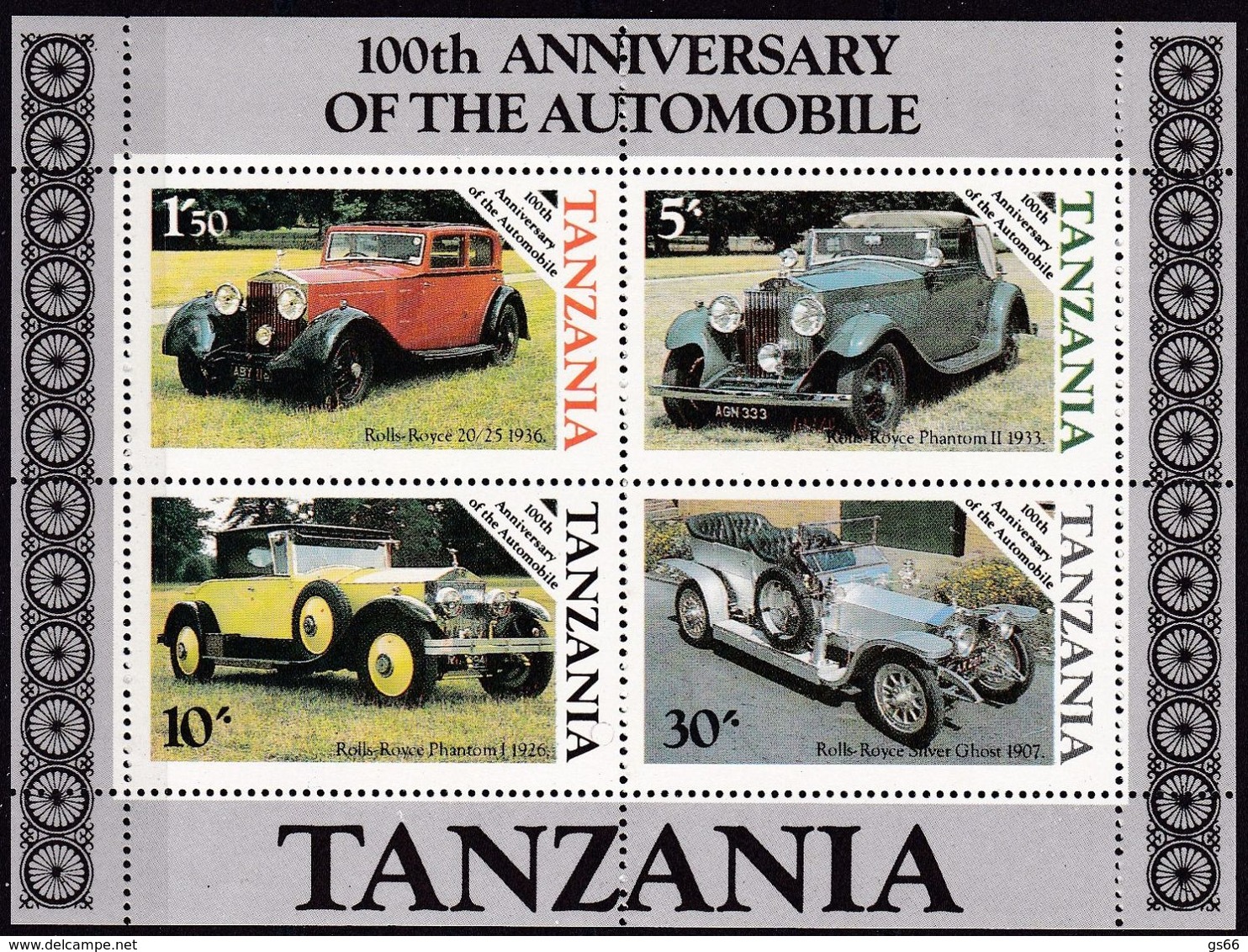 Tansania, 1986, 309/12 Block 53, MNH **, 100 Jahre Automobile, Rolls-Royce - Tanzania (1964-...)