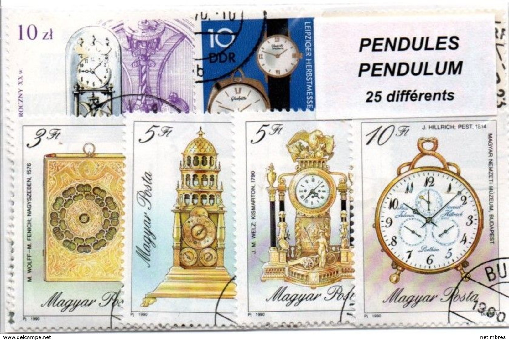 Lot De 25 Timbres Thematique " Horloges Et Pendules " - Horlogerie