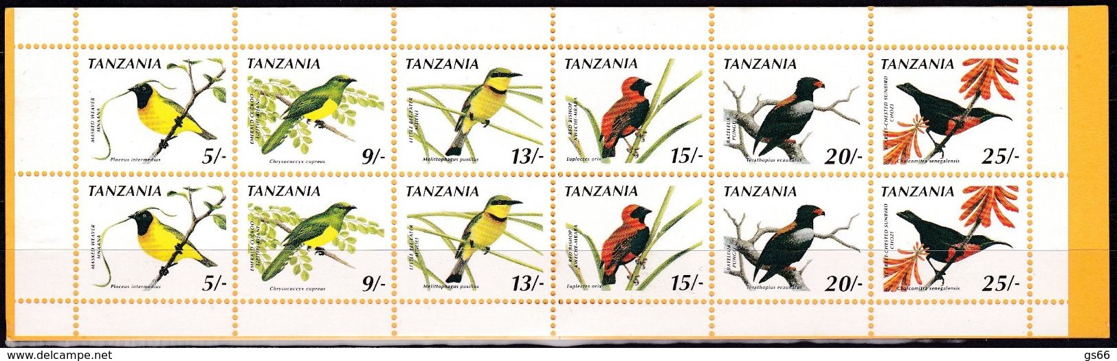 Tansania, 1990, 735/40 Booklet, MNH **,  Postage Stamps: Birds. - Tanzania (1964-...)