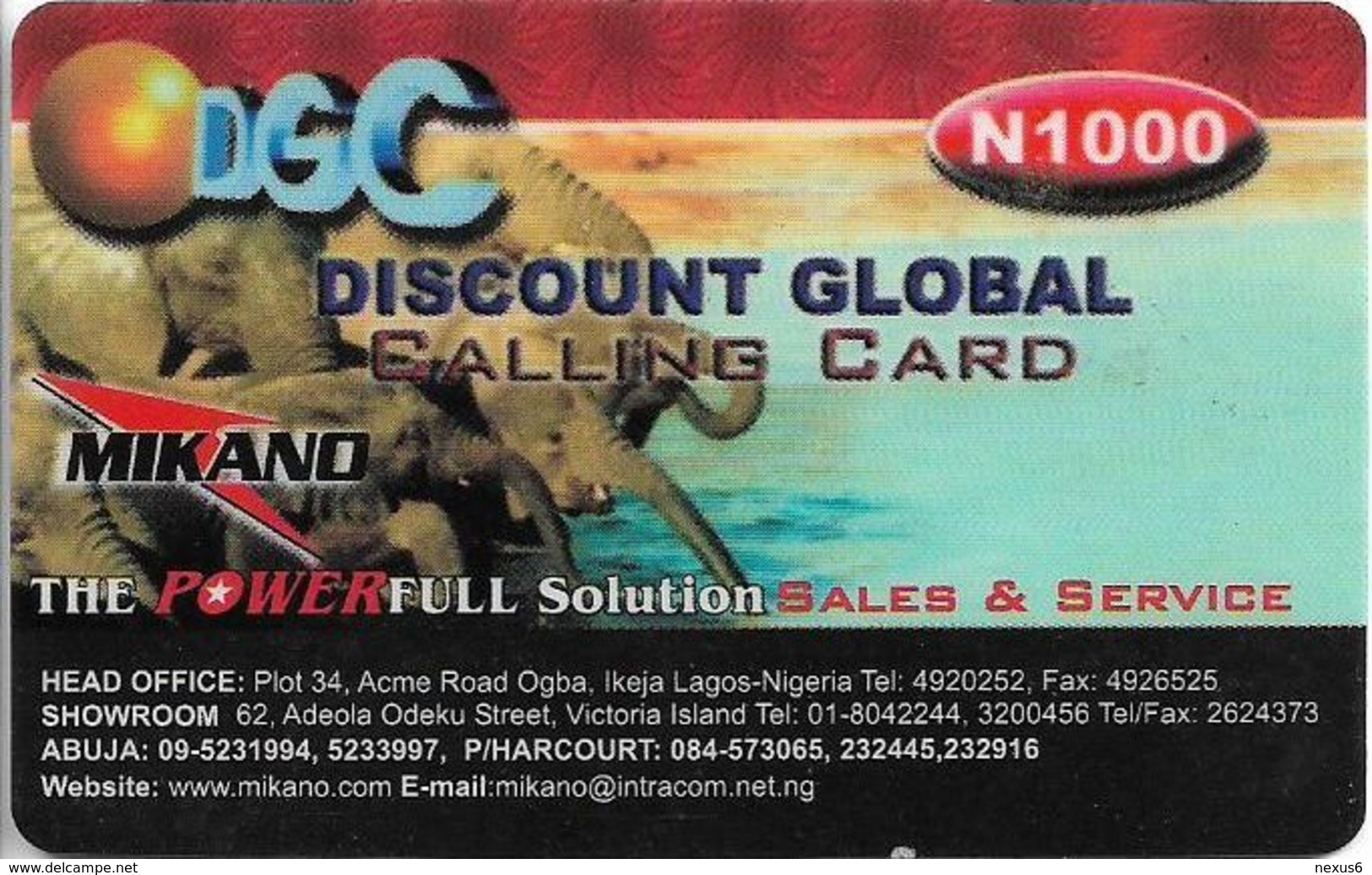 Nigeria - DGC - Elephants & Mikano Advert, Remote Mem. 1.000₦, Used - Nigeria