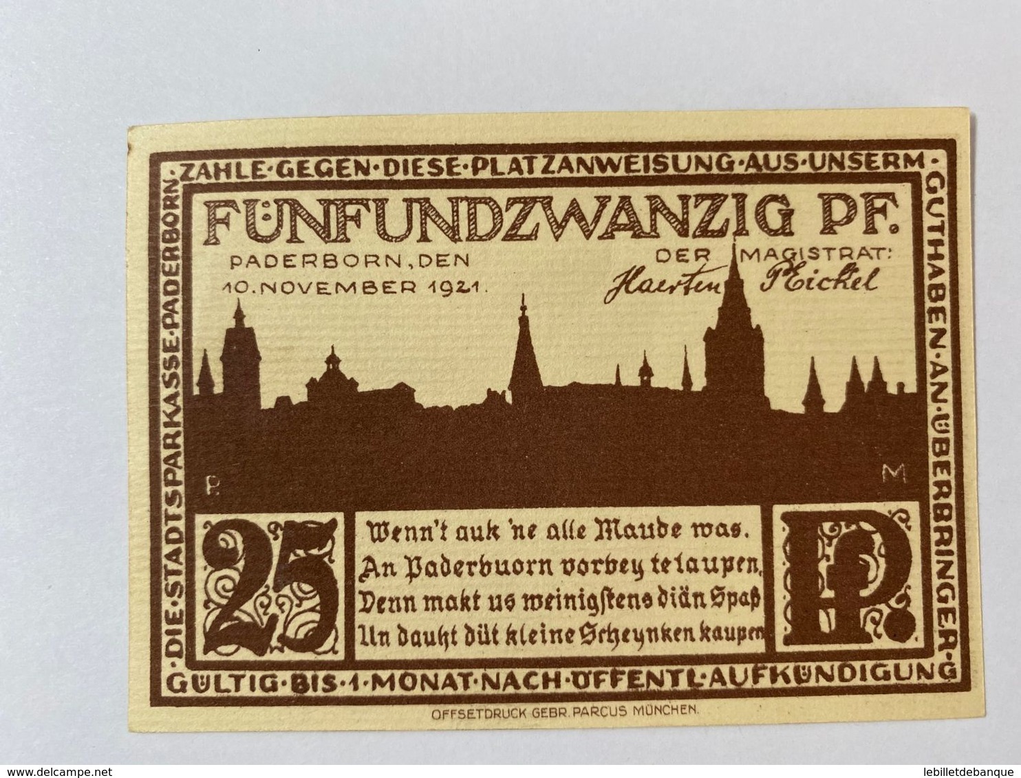 Allemagne Notgeld Paderborn 25 Pfennig - Collections