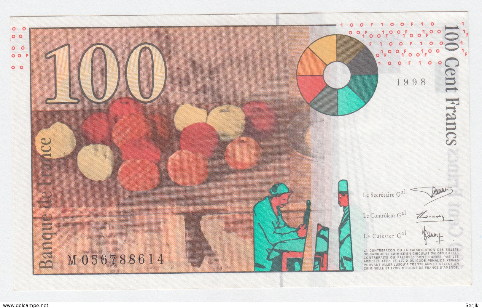 France 100 Francs 1998 VF++ CRISP Banknote Pick 158 - 100 F 1997-1998 ''Cézanne''