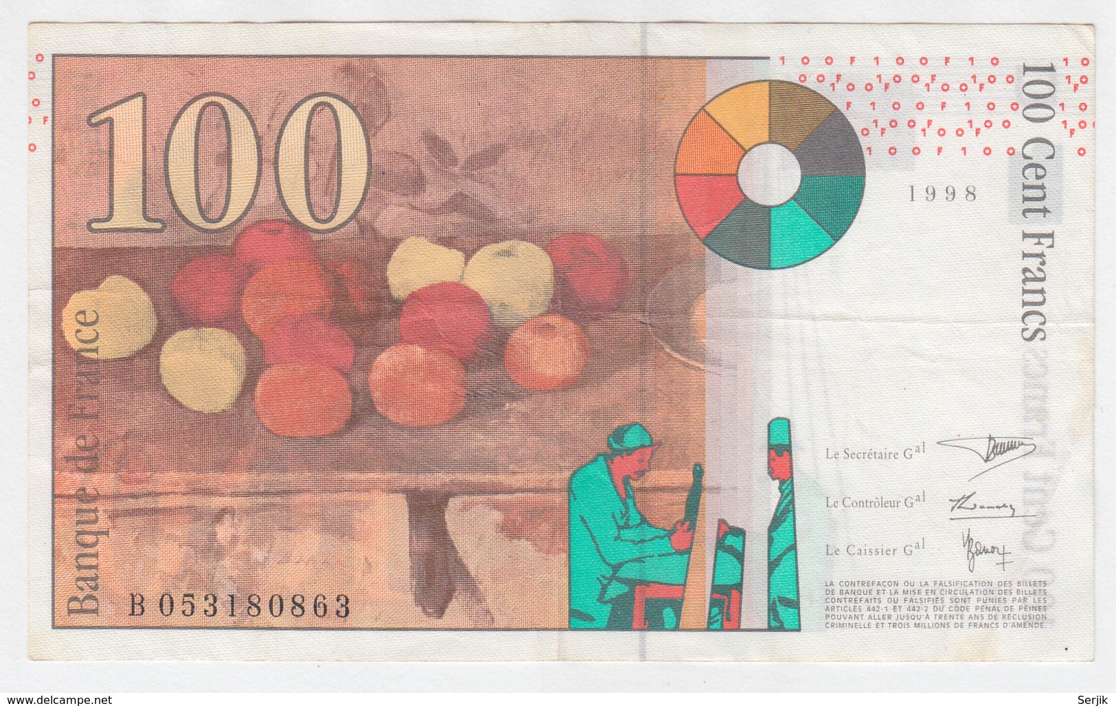 France 100 Francs 1998 VF+ CRISP Banknote Pick 158 - 100 F 1997-1998 ''Cézanne''