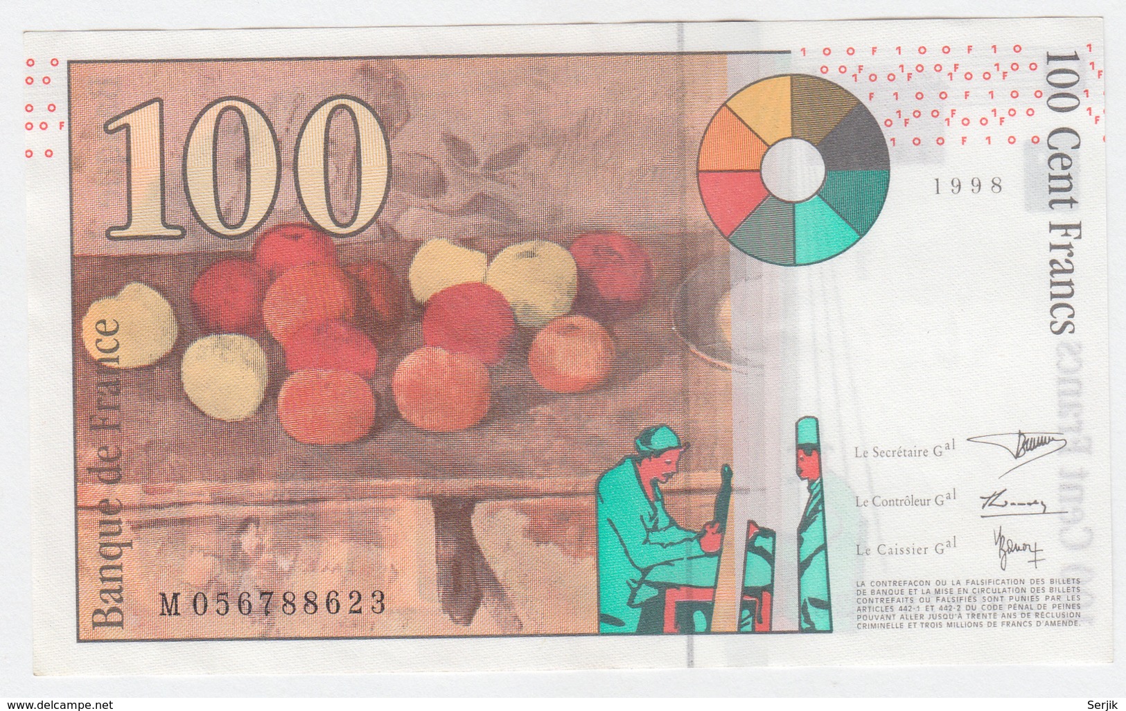 France 100 Francs 1998 VF++ CRISP Banknote Pick 158 - 100 F 1997-1998 ''Cézanne''