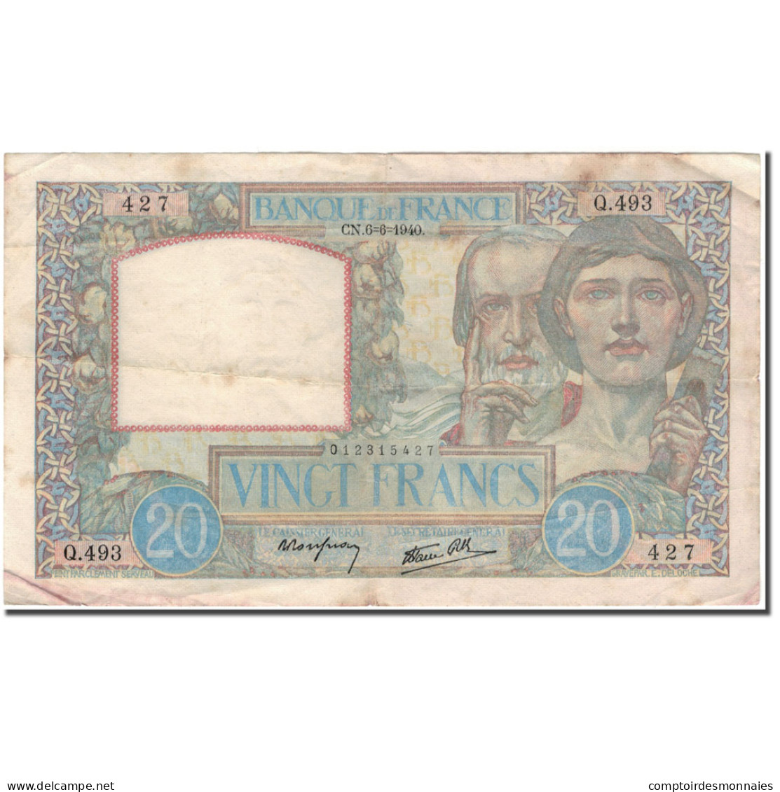 France, 20 Francs, Science Et Travail, 1940-06-06, TB, Fayette:12.3, KM:92a - 20 F 1939-1942 ''Science Et Travail''