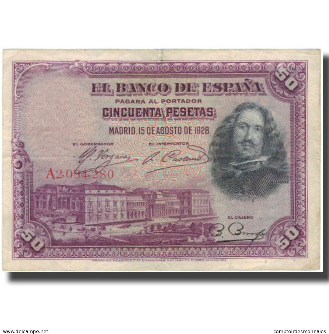 Billet, Espagne, 50 Pesetas, 1928-08-15, KM:75a, TB+ - 50 Pesetas