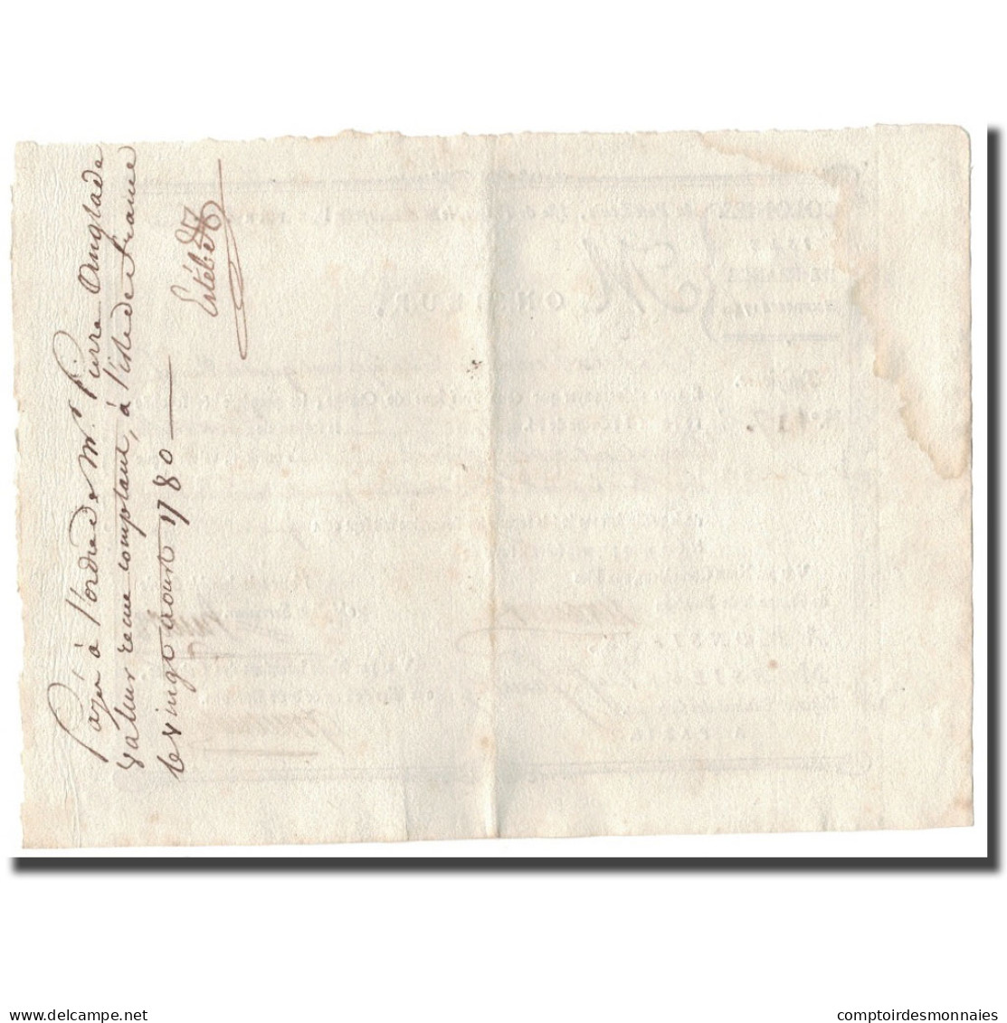 France, Traite, Colonies, Isle De France, 2213 Livres Tournois, 1780, SUP - ...-1889 Tijdens De XIXde In Omloop