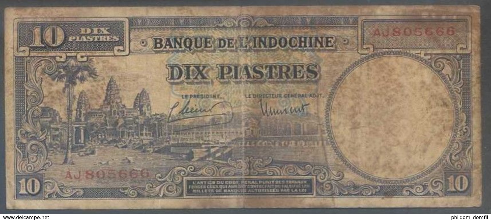 Ref. 4337-4840 - BIN INDOCHINA . 1947. INDOCHINA 10 PIASTRES 1947 - Indochina