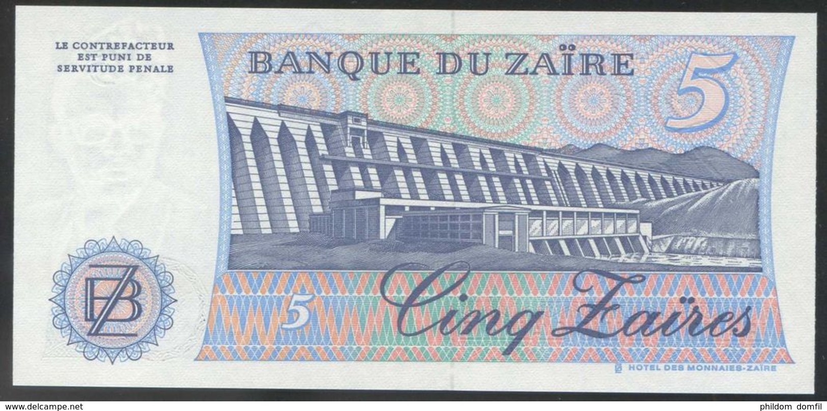 Ref. 3815-4252 - BIN ZAIRE . 1985. ZAIRE 5 ZAIRES 1985 - Zaïre