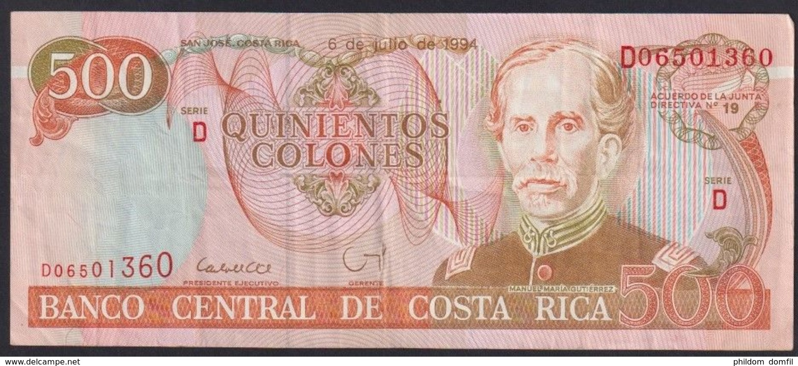 Ref. 3727-4164 - BIN COSTA RICA . 1994. COSTA RICA 500 COLONES 1994 - Costa Rica