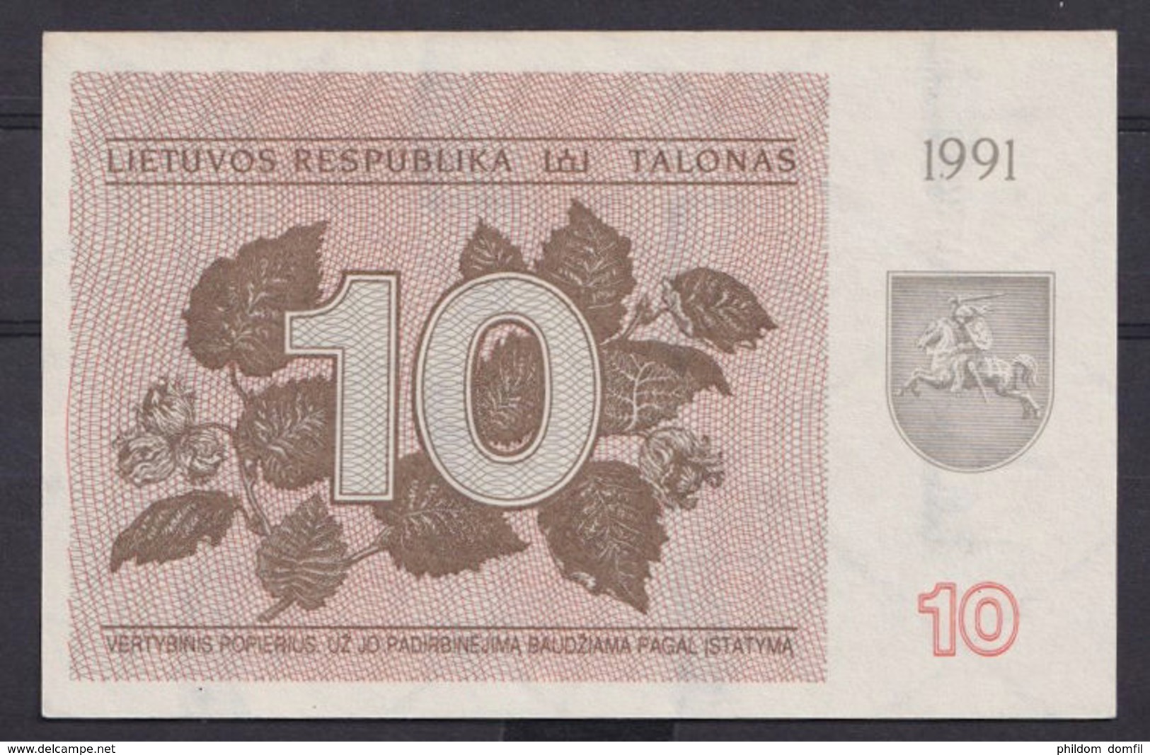 Ref. 2903-3326 - BIN LITHUANIA . 1991. LATVIA 10 TALONAS 1991 - Lituanie