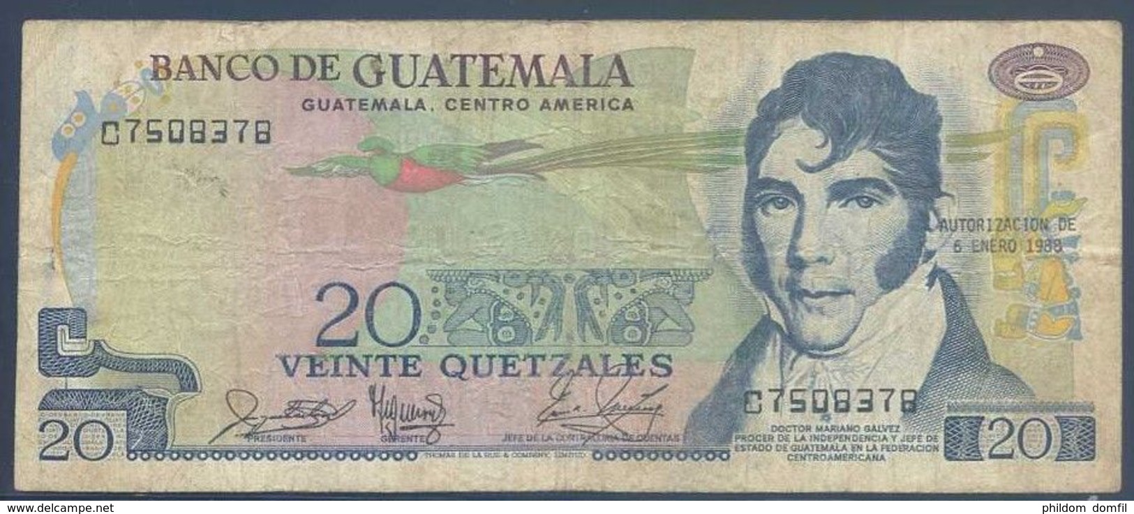 Ref. 2651-3074 - BIN GUATEMALA . 1988. GUATEMALA 20 QUETZALES 1988 - Guatemala