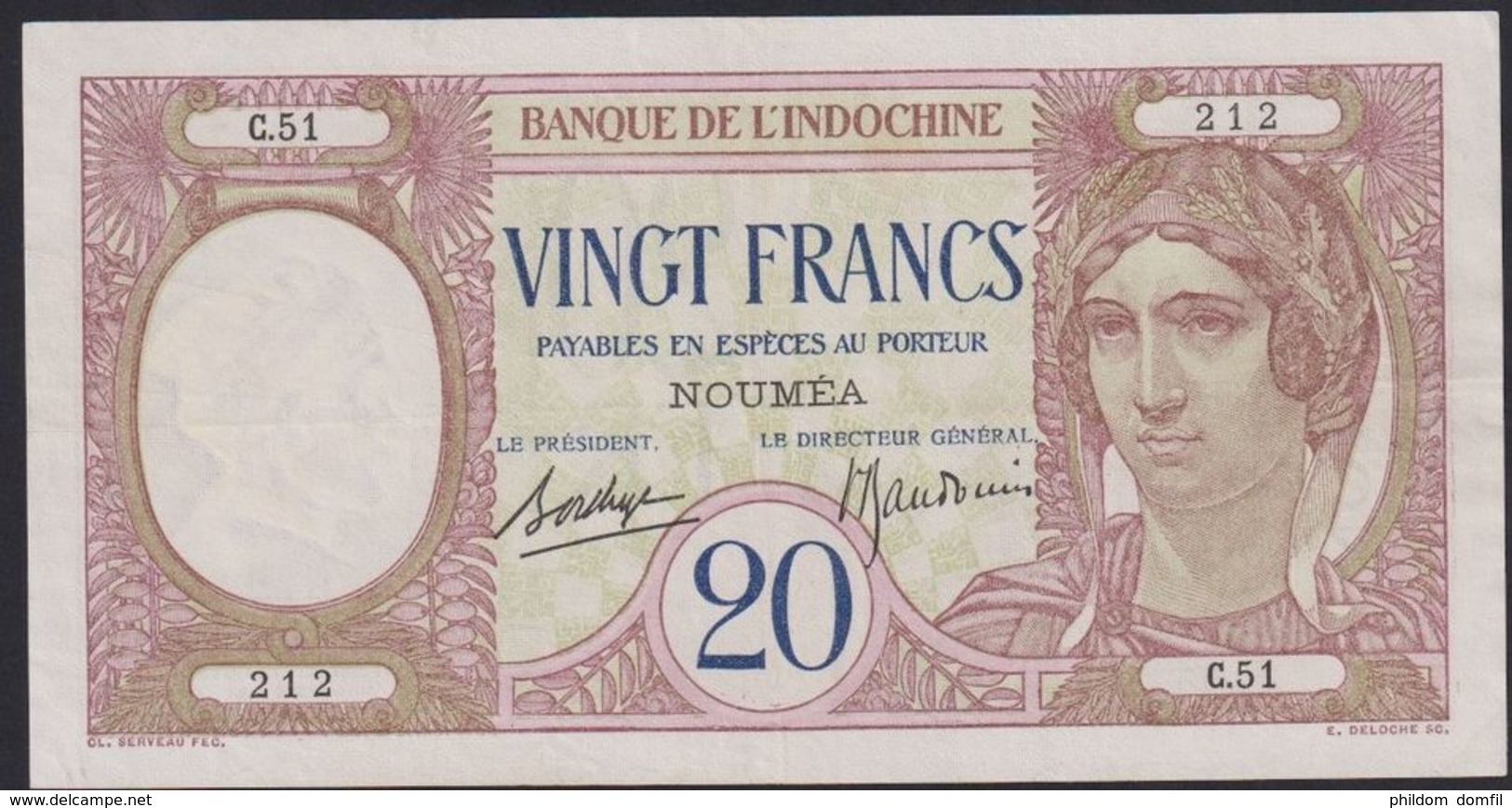 Ref. 2368-2791 - BIN NEW CALEDONIA . 1929. NEW CALEDONIA 20 FRANCS 1929 - Nouméa (New Caledonia 1873-1985)