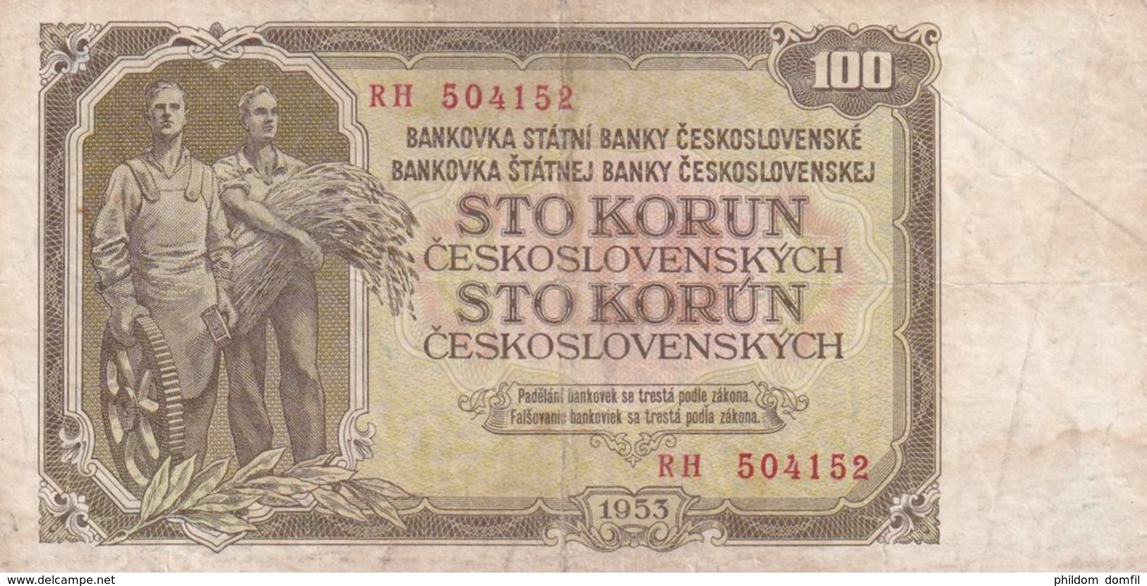 Ref. 1492-1914 - BIN CZECHOSLOVAKIA . 1953. 100 CZECHOSLOVAK KORUN BANKNOTE 1953 - Czechoslovakia