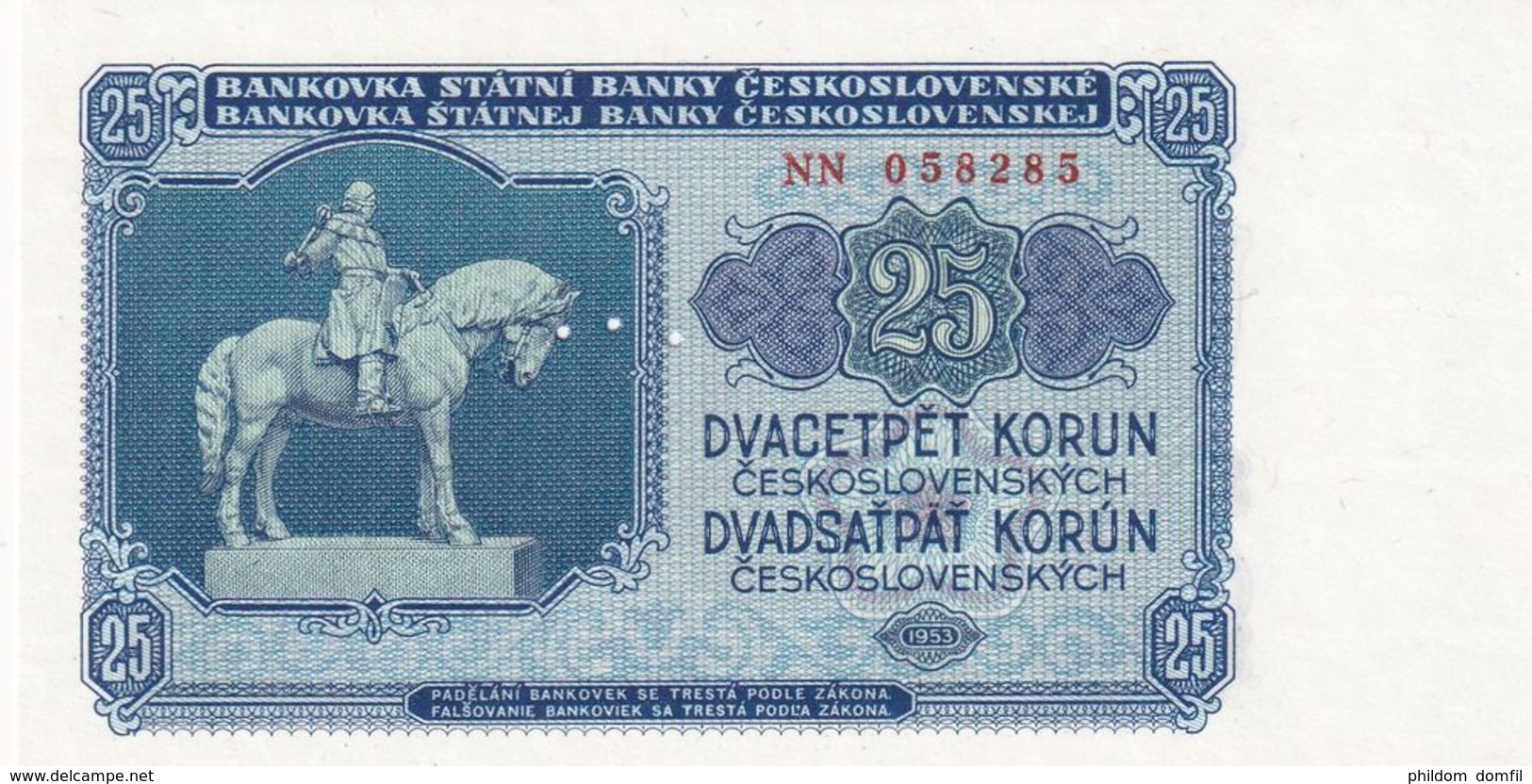 Ref. 1490-1912 - BIN CZECHOSLOVAKIA . 1953. 25 CZECHOSLOVAK KORUN BANKNOTE 1953 - Tchécoslovaquie