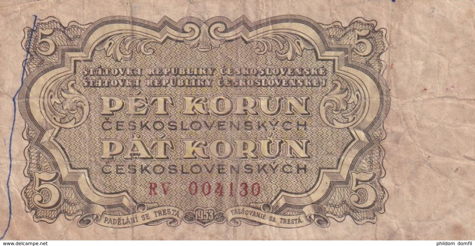 Ref. 1486-1908 - BIN CZECHOSLOVAKIA . 1953. 5 KORUN 1953 - Czechoslovakia