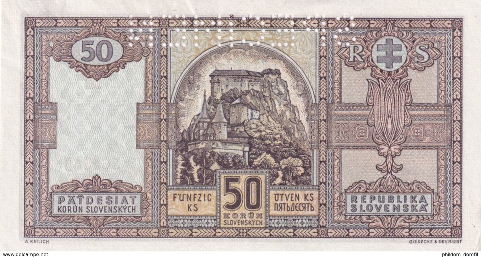 Ref. 1370-1792 - BIN SLOVAKIA . 1940. SLOVENSKA 50 KORUN 1940 SPECIMEN - Slovacchia